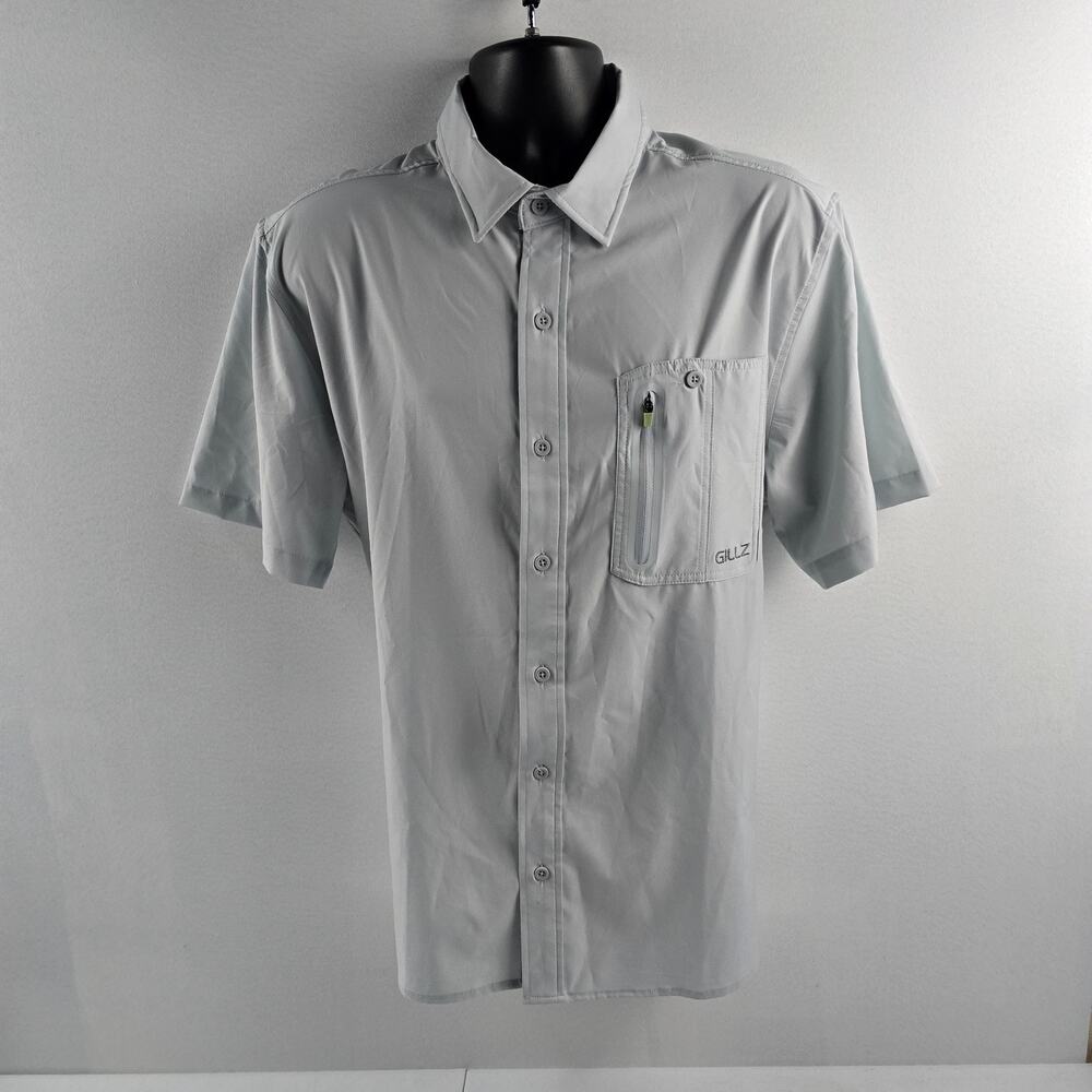 Gillz Short sleeve button down shirt Large gray vented‎ mens fishing 5748